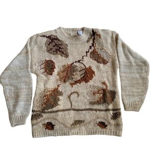Cozy 1990s vintage Needles and Yarn autumn / fall leaves sweater